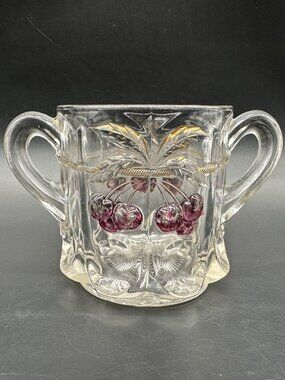 Antique Spooner Northwood EAPG Cherry and Cable Open Sugar Bowl Glass Double Han